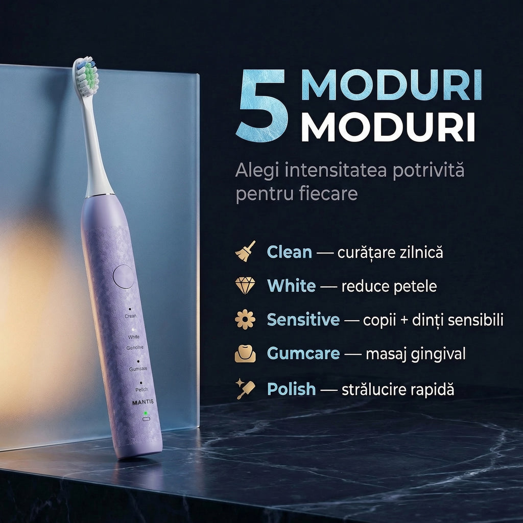 Periuta de Dinti Electrica Sonica MANTIS K1 Periuta Electrica Copii 6+ Ani si Adulti 5 Mod